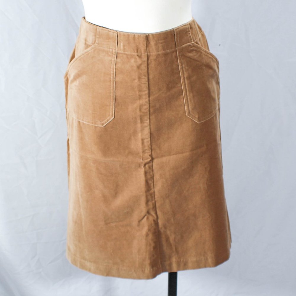 Vintage 1990s Tan Cotton Velveteen Skirt with Pockets Size 10P